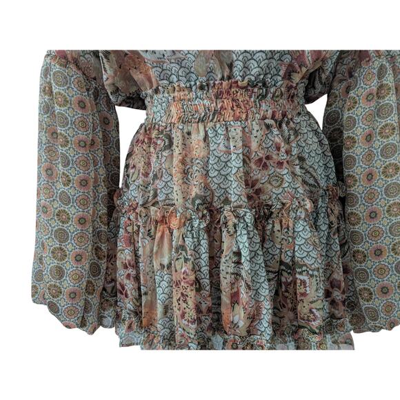 MISA Los Angeles Sz XS Floral Ruffle Flounce Mini Dress - Picture 6 of 9